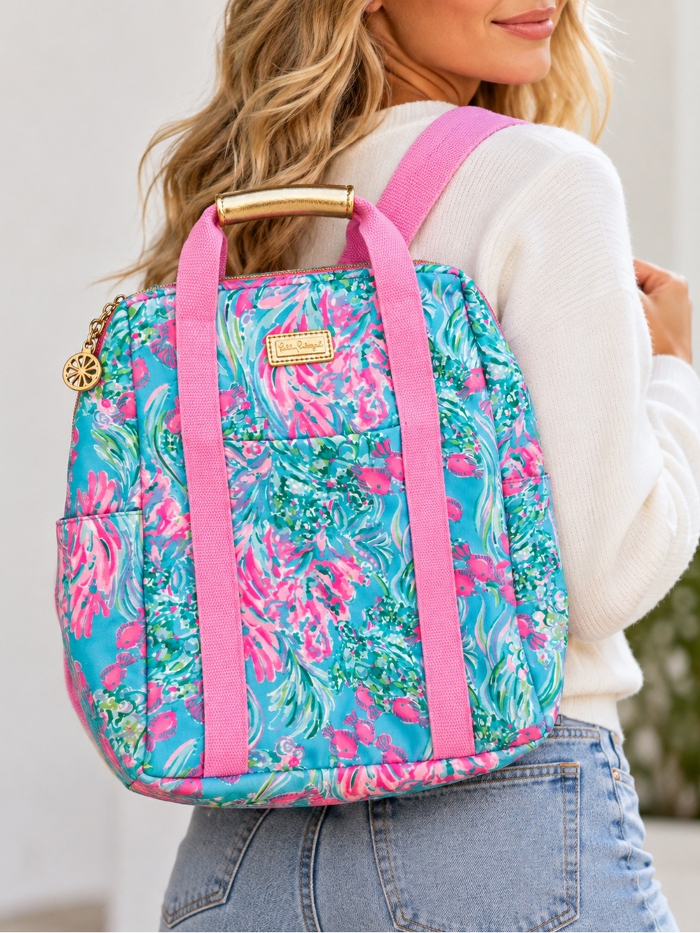 Lilly Pulitzer Pink & Turquoise Floral Convertible Backpack Tote